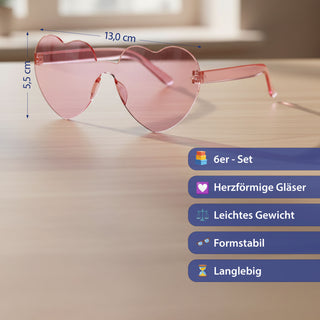 Partybrille Herz rosa 6er Set Kunststoff 13,5x5,5cm Herzbrille Partyaccessoire Fasching Karneval JGA Mottoparty