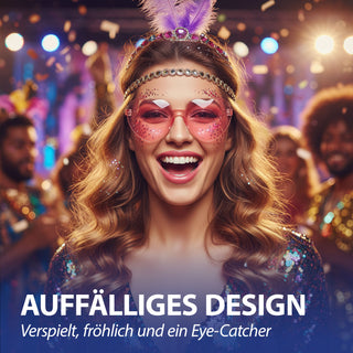 Partybrille Herz rosa 6er Set Kunststoff 13,5x5,5cm Herzbrille Partyaccessoire Fasching Karneval JGA Mottoparty