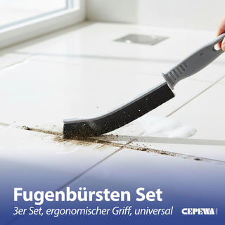Fugenbürste 3er Set Kunststoff Edelstahl 22x2x1cm Reinigungsbürste für Bad Küche Universalbürste Spaltbürste ultraschmal mit Borsten
