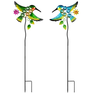 Gartenstecker Kolibri 2er Set mehrfarbig 30x90x2,5cm Eisen Dekostecker Gartendekoration Beetstecker Balkon Terrasse Vogel Gartenfigur