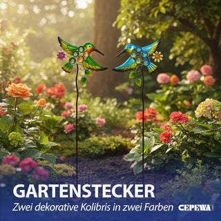 Gartenstecker Kolibri 2er Set mehrfarbig 30x90x2,5cm Eisen Dekostecker Gartendekoration Beetstecker Balkon Terrasse Vogel Gartenfigur