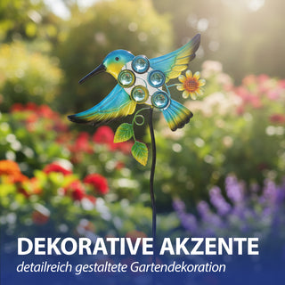 Gartenstecker Kolibri 2er Set mehrfarbig 30x90x2,5cm Eisen Dekostecker Gartendekoration Beetstecker Balkon Terrasse Vogel Gartenfigur