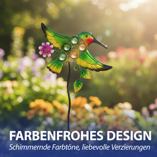 Gartenstecker Kolibri 2er Set mehrfarbig 30x90x2,5cm Eisen Dekostecker Gartendekoration Beetstecker Balkon Terrasse Vogel Gartenfigur