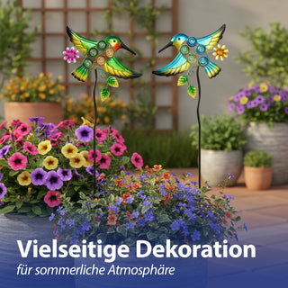 Gartenstecker Kolibri 2er Set mehrfarbig 30x90x2,5cm Eisen Dekostecker Gartendekoration Beetstecker Balkon Terrasse Vogel Gartenfigur