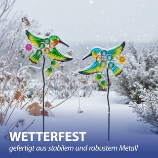 Gartenstecker Kolibri 2er Set mehrfarbig 30x90x2,5cm Eisen Dekostecker Gartendekoration Beetstecker Balkon Terrasse Vogel Gartenfigur