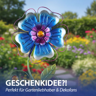 Gartenstecker Blume 3er Set blau rot lila 23x71x2,5cm Eisen Dekostecker Gartendekoration Beetstecker Balkon Terrasse Gartenfigur