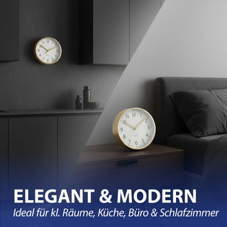 Wanduhr gold Ø15x4cm Aluminium Küchenuhr Dekouhr Uhr Wohnzimmeruhr batteriebetrieben Quarzwerk zum Aufstellen oder Aufhängen
