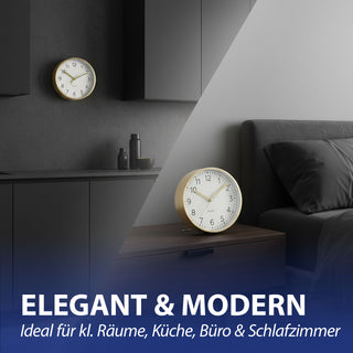 Wanduhr gold Ø15x4cm Aluminium Küchenuhr Dekouhr Uhr Wohnzimmeruhr batteriebetrieben Quarzwerk zum Aufstellen oder Aufhängen