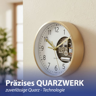 Wanduhr gold Ø15x4cm Aluminium Küchenuhr Dekouhr Uhr Wohnzimmeruhr batteriebetrieben Quarzwerk zum Aufstellen oder Aufhängen