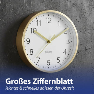 Wanduhr gold Ø15x4cm Aluminium Küchenuhr Dekouhr Uhr Wohnzimmeruhr batteriebetrieben Quarzwerk zum Aufstellen oder Aufhängen