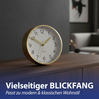 Wanduhr gold Ø15x4cm Aluminium Küchenuhr Dekouhr Uhr Wohnzimmeruhr batteriebetrieben Quarzwerk zum Aufstellen oder Aufhängen