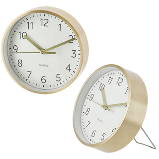 Wanduhr gold Ø15x4cm Aluminium Küchenuhr Dekouhr Uhr Wohnzimmeruhr batteriebetrieben Quarzwerk zum Aufstellen oder Aufhängen