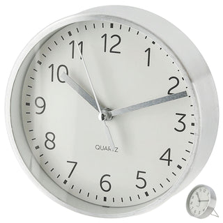 Wanduhr silber Ø15x4cm Aluminium Küchenuhr Dekouhr Uhr Wohnzimmeruhr batteriebetrieben Quarzwerk zum Aufstellen oder Aufhängen