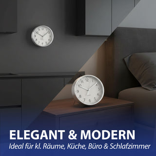 Wanduhr silber Ø15x4cm Aluminium Küchenuhr Dekouhr Uhr Wohnzimmeruhr batteriebetrieben Quarzwerk zum Aufstellen oder Aufhängen