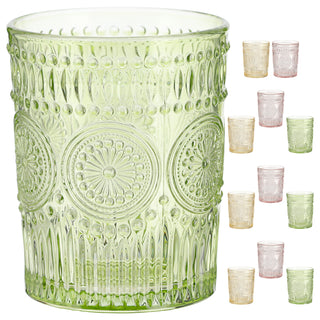 Trinkglas 12er Set 'Mandala' Ø8x10cm 300ml Glas rosa grün orange Bodensticker Wasserglas Ornamente Getränkegläser Mandala-Design Struktur