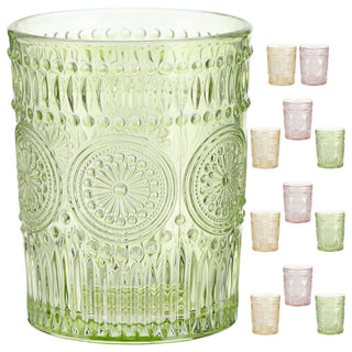 Trinkglas 12er Set 'Mandala' Ø8x10cm 300ml Glas rosa grün orange Bodensticker Wasserglas Ornamente Getränkegläser Mandala-Design Struktur