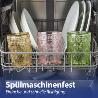 Trinkglas 12er Set 'Mandala' Ø8x10cm 300ml Glas rosa grün orange Bodensticker Wasserglas Ornamente Getränkegläser Mandala-Design Struktur