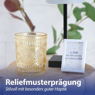 Trinkglas 12er Set 'Mandala' Ø8x10cm 300ml Glas rosa grün orange Bodensticker Wasserglas Ornamente Getränkegläser Mandala-Design Struktur