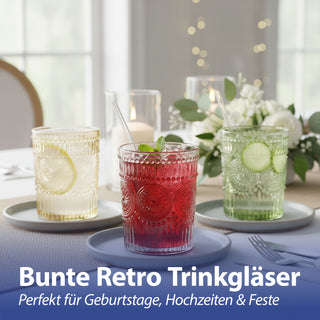 Trinkglas 12er Set 'Mandala' Ø8x10cm 300ml Glas rosa grün orange Bodensticker Wasserglas Ornamente Getränkegläser Mandala-Design Struktur
