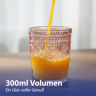 Trinkglas 12er Set 'Mandala' Ø8x10cm 300ml Glas rosa grün orange Bodensticker Wasserglas Ornamente Getränkegläser Mandala-Design Struktur
