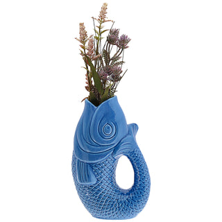 Vase Fisch 'Blubb' 13,5x21x9cm Dolomit weiß/blau/türkis Blumenvase Dekovase Tischvase Fischform Fischmaul Henkel