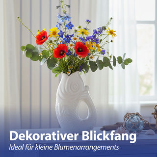 Vase Fisch 'Blubb' 13,5x21,5x9cm Dolomit weiß Blumenvase Dekovase Tischvase Fischform Fischmaul Henkel