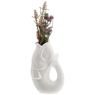 Vase Fisch 'Blubb' 13,5x21,5x9cm Dolomit weiß Blumenvase Dekovase Tischvase Fischform Fischmaul Henkel