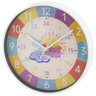 Kinder Wanduhr Sonne&Wolken Ø25x4cm Kunststoff Glas bunt Dekouhr Uhr batteriebetrieben Kinderuhr zum Aufhängen kindgerecht