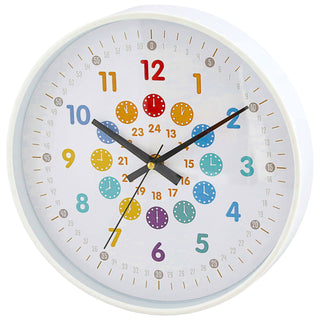 Kinder Wanduhr Zahlen Ø25x4cm Kunststoff Glas weiß bunt Dekouhr Uhr batteriebetrieben Kinderuhr zum Aufhängen kindgerecht