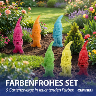 Gartenzwerg 6er Set Polyresin pink gelb grün rot orange türkis 5,5x20cm Dekofigur Gartenfigur Zwerg Gartenwichtel Beetwächter