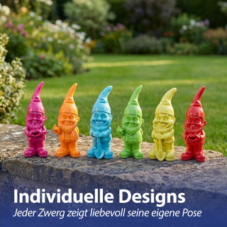 Gartenzwerg 6er Set Polyresin pink gelb grün rot orange türkis 5,5x20cm Dekofigur Gartenfigur Zwerg Gartenwichtel Beetwächter