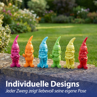 Gartenzwerg 6er Set Polyresin pink gelb grün rot orange türkis 5,5x20cm Dekofigur Gartenfigur Zwerg Gartenwichtel Beetwächter