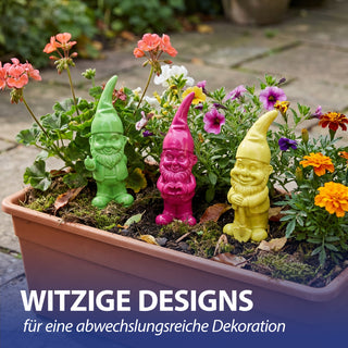 Gartenzwerg 6er Set Polyresin pink gelb grün rot orange türkis 5,5x20cm Dekofigur Gartenfigur Zwerg Gartenwichtel Beetwächter