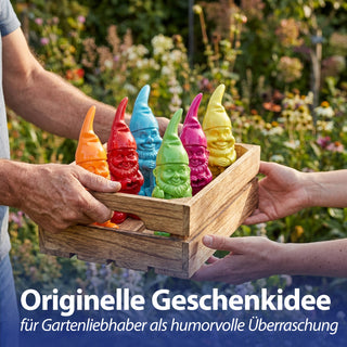Gartenzwerg 6er Set Polyresin pink gelb grün rot orange türkis 5,5x20cm Dekofigur Gartenfigur Zwerg Gartenwichtel Beetwächter