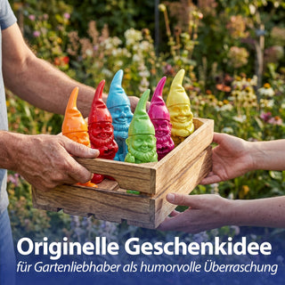 Gartenzwerg 6er Set Polyresin pink gelb grün rot orange türkis 5,5x20cm Dekofigur Gartenfigur Zwerg Gartenwichtel Beetwächter