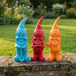 XL Gartenzwerg 3er Set Polyresin rot türkis orange 13x40x12cm Dekofigur Gartenfigur Zwerg Gartenwichtel Beetwächter