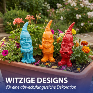 XL Gartenzwerg 3er Set Polyresin rot türkis orange 13x40x12cm Dekofigur Gartenfigur Zwerg Gartenwichtel Beetwächter