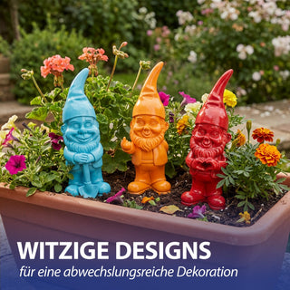XL Gartenzwerg 3er Set Polyresin rot türkis orange 13x40x12cm Dekofigur Gartenfigur Zwerg Gartenwichtel Beetwächter
