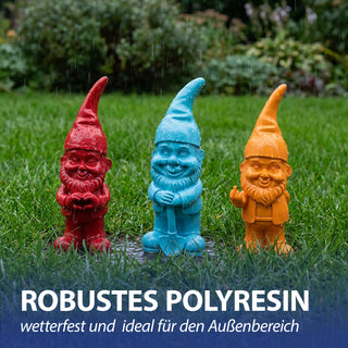 XL Gartenzwerg 3er Set Polyresin rot türkis orange 13x40x12cm Dekofigur Gartenfigur Zwerg Gartenwichtel Beetwächter