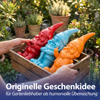 XL Gartenzwerg 3er Set Polyresin rot türkis orange 13x40x12cm Dekofigur Gartenfigur Zwerg Gartenwichtel Beetwächter