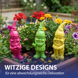 XXL Gartenzwerg 3er Set Polyresin pink gelb grün 20x60x16cm Dekofigur Gartenfigur Zwerg Gartenwichtel Beetwächter