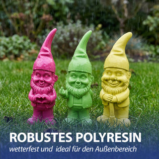 XXL Gartenzwerg 3er Set Polyresin pink gelb grün 20x60x16cm Dekofigur Gartenfigur Zwerg Gartenwichtel Beetwächter