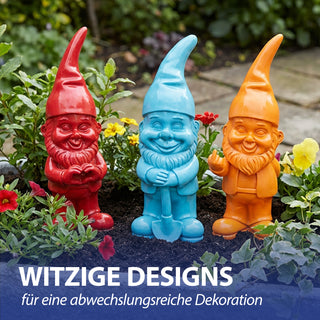 XXL Gartenzwerg 3er Set Polyresin rot türkis orange 20x60x16cm Dekofigur Gartenfigur Zwerg Gartenwichtel Beetwächter