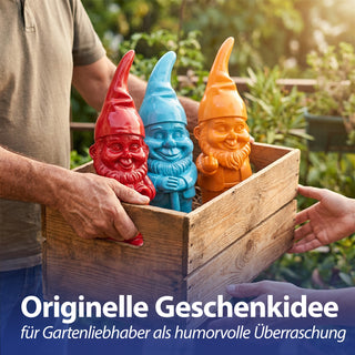 XXL Gartenzwerg 3er Set Polyresin rot türkis orange 20x60x16cm Dekofigur Gartenfigur Zwerg Gartenwichtel Beetwächter