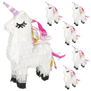 Pinata Einhorn 6er Set Papier weiß bunt zum Aufhängen und Befüllen Partyspiel Geburtstagsdeko Mottoparty Kinder Geschenkidee