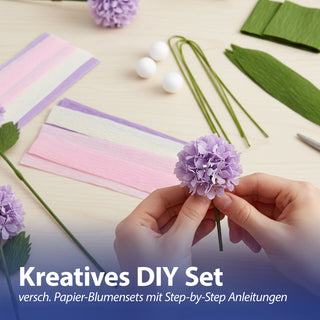 Papierblumen Bastelset DIY 4er Set Krepppapier Styropor mehrfarbig 13,5x26x2cm Tulpe Lilie Gänseblümchen Hortensie Kreativset Dekoblumen selber machen