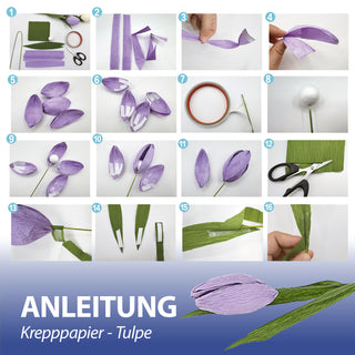 Papierblumen Bastelset DIY 4er Set Krepppapier Styropor mehrfarbig 13,5x26x2cm Tulpe Lilie Gänseblümchen Hortensie Kreativset Dekoblumen selber machen