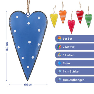 Herz Anhänger 6er Set Metall Schnur sechs Farben Streifen Punkte Dekoanhänger Geschenkidee Herzaufhänger Frühling-/Sommerdekoration