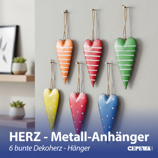 Herz Anhänger 6er Set Metall Schnur sechs Farben Streifen Punkte Dekoanhänger Geschenkidee Herzaufhänger Frühling-/Sommerdekoration