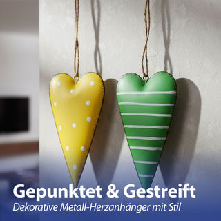 Herz Anhänger 6er Set Metall Schnur sechs Farben Streifen Punkte Dekoanhänger Geschenkidee Herzaufhänger Frühling-/Sommerdekoration